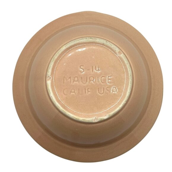 Vintage MCM Maurice of CA Pottery Serving Dish Chip Dip 5 Piece Coral Rose S-14 - Picture 3 of 12